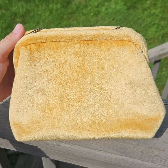 Anthropologie Yellow Velvet Convertible Clutch Crossbody Bag - Picture 3 of 9